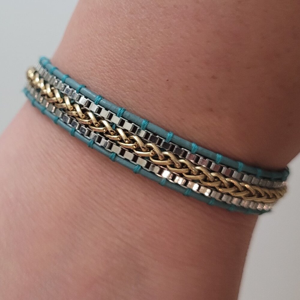 Stella and Dot Teal Leather Foundation Bracelet